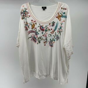 White Colorful Embroidered Short Sleeve Blouse